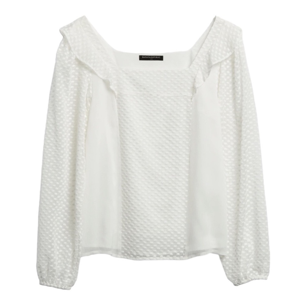 Banana Republic Square Neck Peasant Top New White Blouse Shirt Dot Size Medium
